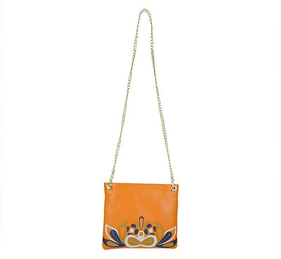 

Indostyle Women Evening/Party Orange Genuine Leather Sling Bag