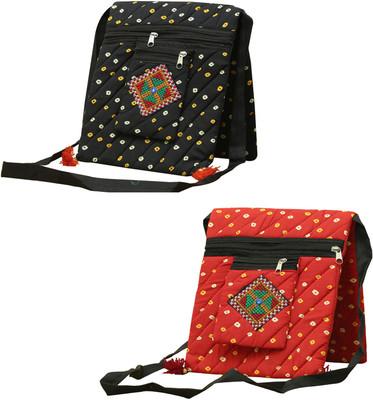 

SAANKHYA Girls Casual Black, Red Cotton Sling Bag