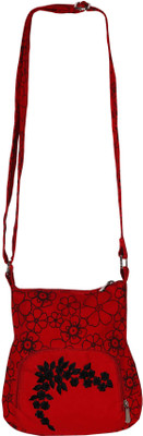 

Bag Factory Women Casual Red Canvas Sling Bag