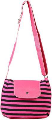 

FabSeasons Women Casual Pink, Black Cotton Sling Bag, Black;pink