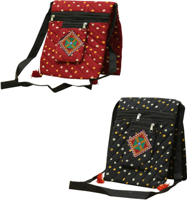 

SAANKHYA Girls Casual Maroon, Black Cotton Sling Bag, Black;maroon