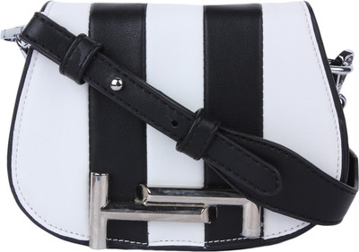 

London Design Women Casual Black, White Leatherette Sling Bag