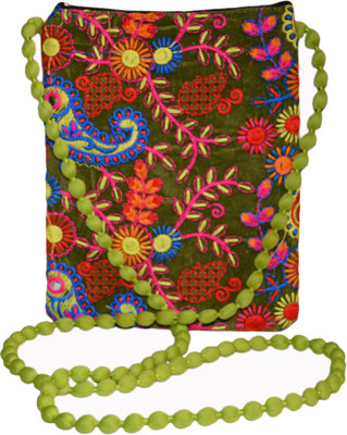 

Vedic Deals Girls Evening/Party Green Canvas Sling Bag
