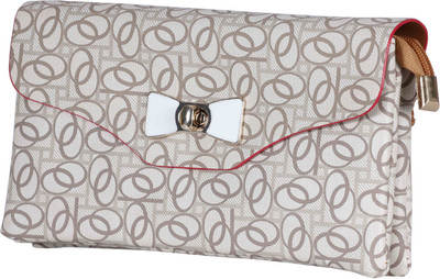 

SS Magic Women Casual White, Brown Leatherette Clutch, Brown;white