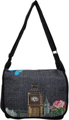 

Heels & Handles Women Casual Black Denim Sling Bag