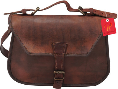 

Pranjals House Women Casual Brown Genuine Leather Messenger Bag