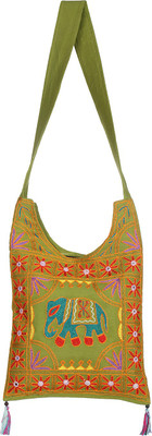 

Rajrang Women Evening/Party Green Cotton Sling Bag