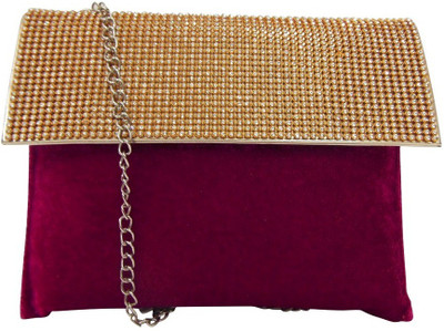 

Estoss Women Evening/Party Pink Velvet, Silk Sling Bag