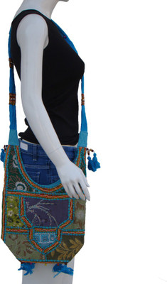 

The Living Craft Women Casual Blue Cotton Sling Bag
