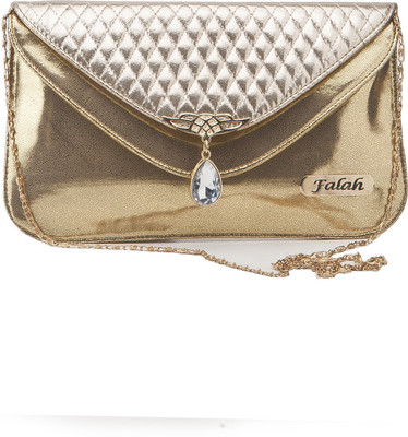 

Falah Bag Works Girls Evening/Party Gold PU Sling Bag