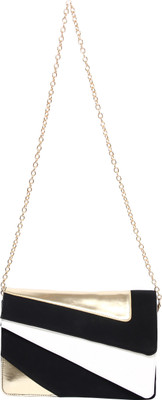 

Kiara Women Casual Gold, Black Leatherette Sling Bag, Black;gold