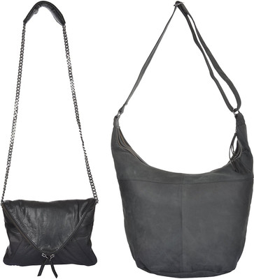 

UR CLASS Girls Casual Black Genuine Leather Sling Bag