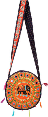 

Rajrang Women Casual Orange, Black Cotton Sling Bag, Black;orange