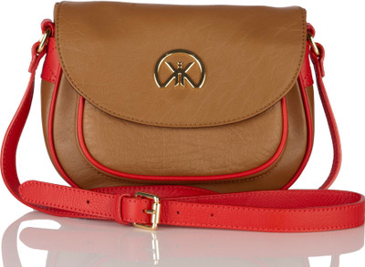 

Khiora Women Formal Tan, Red Genuine Leather Sling Bag, Red;tan