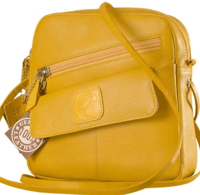 eZeeBags Women Casual Yellow Genuine Leather Sling Bag