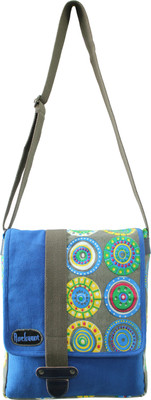 

Anekaant Men Casual Blue, Grey Canvas, Genuine Leather, Cotton Sling Bag
