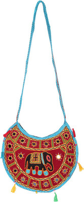 

Rajrang Women Evening/Party Blue, Maroon Cotton Sling Bag