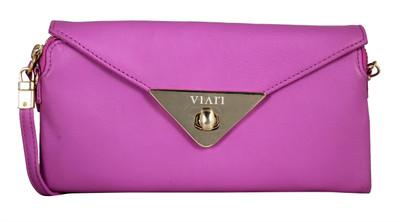 Viari Women Casual Pink Genuine Leather Sling Bag
