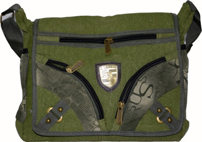 

LeCobbs Men Green Canvas Sling Bag