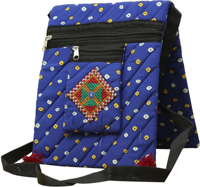 

SAANKHYA Girls Casual Blue Cotton Sling Bag
