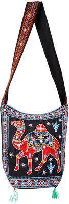 

Rajrang Women Casual Red, Black Cotton Sling Bag, Black;red