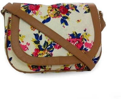 

Carry on Bags Girls Casual Beige Canvas, PU Sling Bag