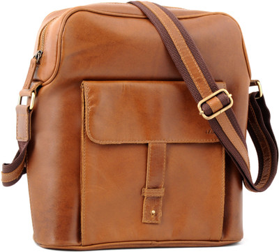 

tZaro Men Casual Tan Genuine Leather Sling Bag
