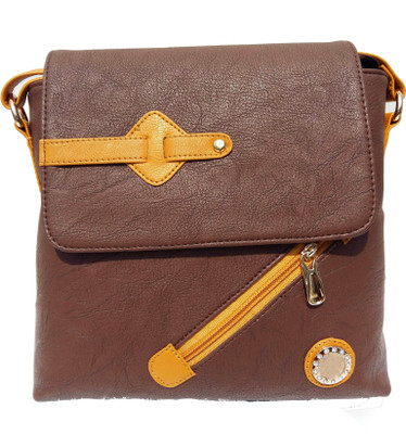 Surmount Girls Casual Brown PU Sling Bag