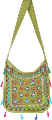 

Rajrang Women Evening/Party Green Cotton Sling Bag
