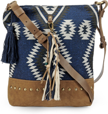 The House of Tara Women Casual Blue Cotton Sling Bag