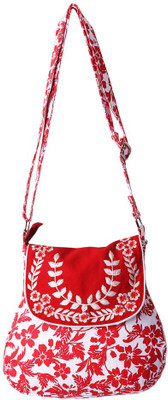 

Bag Factory Girls Casual White, Red Canvas Sling Bag, Red;white