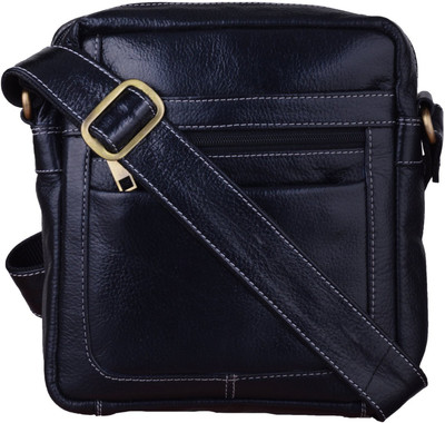 

Blu Whale Men & Women Casual Black Genuine Leather Sling Bag