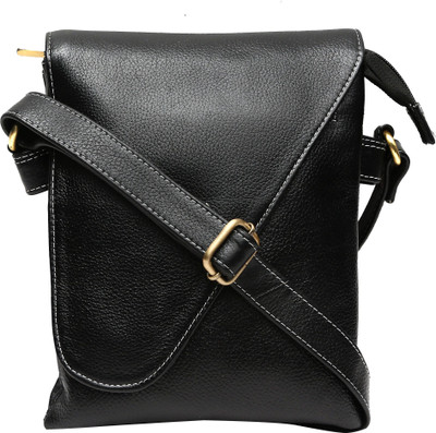 

Blu Whale Men & Women Casual Black Genuine Leather Sling Bag