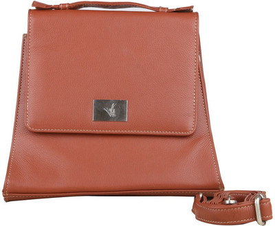 

VRSR Women Formal Tan Genuine Leather Sling Bag