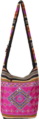 Fashiondrobe Women Casual Pink Cotton, Silk Sling Bag