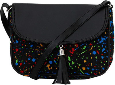 

Rivet Girls Casual Black Canvas, PU Sling Bag