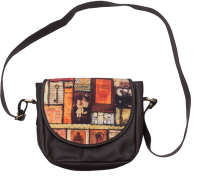 

Band Box Women Casual Brown PU, Canvas Sling Bag