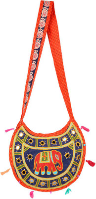 

Rajrang Women Casual Blue, Orange Cotton Sling Bag