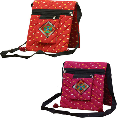 

SAANKHYA Girls Casual Red, Pink Cotton Sling Bag, Pink;red