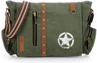 

The House of Tara Men & Women Casual Green Canvas Sling Bag