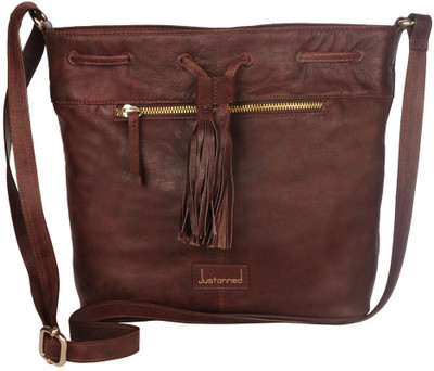 

Justanned Women Casual Brown Genuine Leather Sling Bag