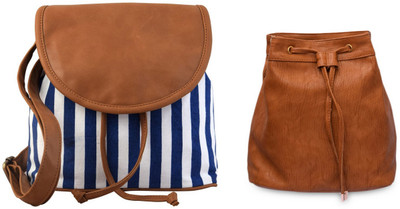 

Kleio Women Casual Beige, Blue, Brown PU, Canvas Sling Bag