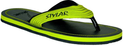 

Stylar Neon Green and Black Virat II Flip Flops, Yellow::black