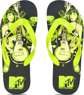 

MTV Flip Flops, Black:lime green