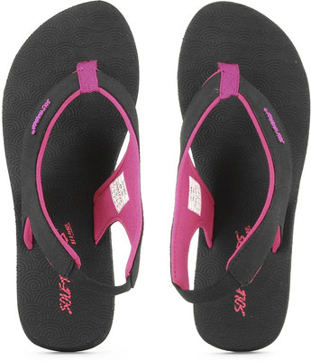 Sole Threads Mystic Women Flip Flops, Black;pink