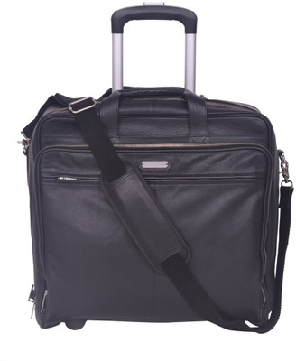 

Justanned Leather Trolley Small Travel Bag(Black)