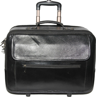 C Comfort Genuine Leather Expandable Small Travel Bag  - Medium(Black) at flipkart