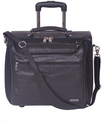 

Justanned Leather Trolley Small Travel Bag(Black)