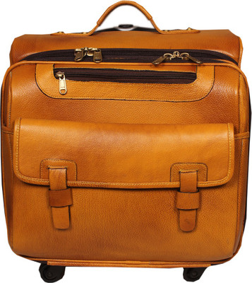 

Leather World Leather Trolley Overnight Laptop Bag Small Travel Bag - Large(Orange)
