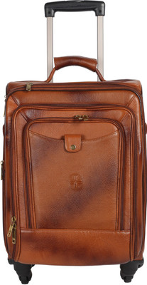 

JL Collections 22 Inches Brown Leather Trolley Bag Small Travel Bag - Large(Khaki)